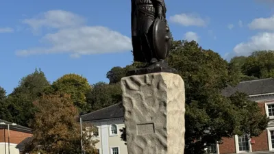 The statue of King Alfred in the centre of Winchester. He’s standing on a big stone plinth, wearing a very fetching hat, and holding his sword in the air by the blade. Someone should explain swords to him.

Unfortunately they built a car park/bus station around his statue so it’s basically impossible to get a nice picture of this statue now.
